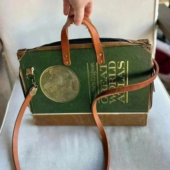 Upcycled Laptop Bag made from antique atlas book bag satchel Briefcase - Picture 1 of 6